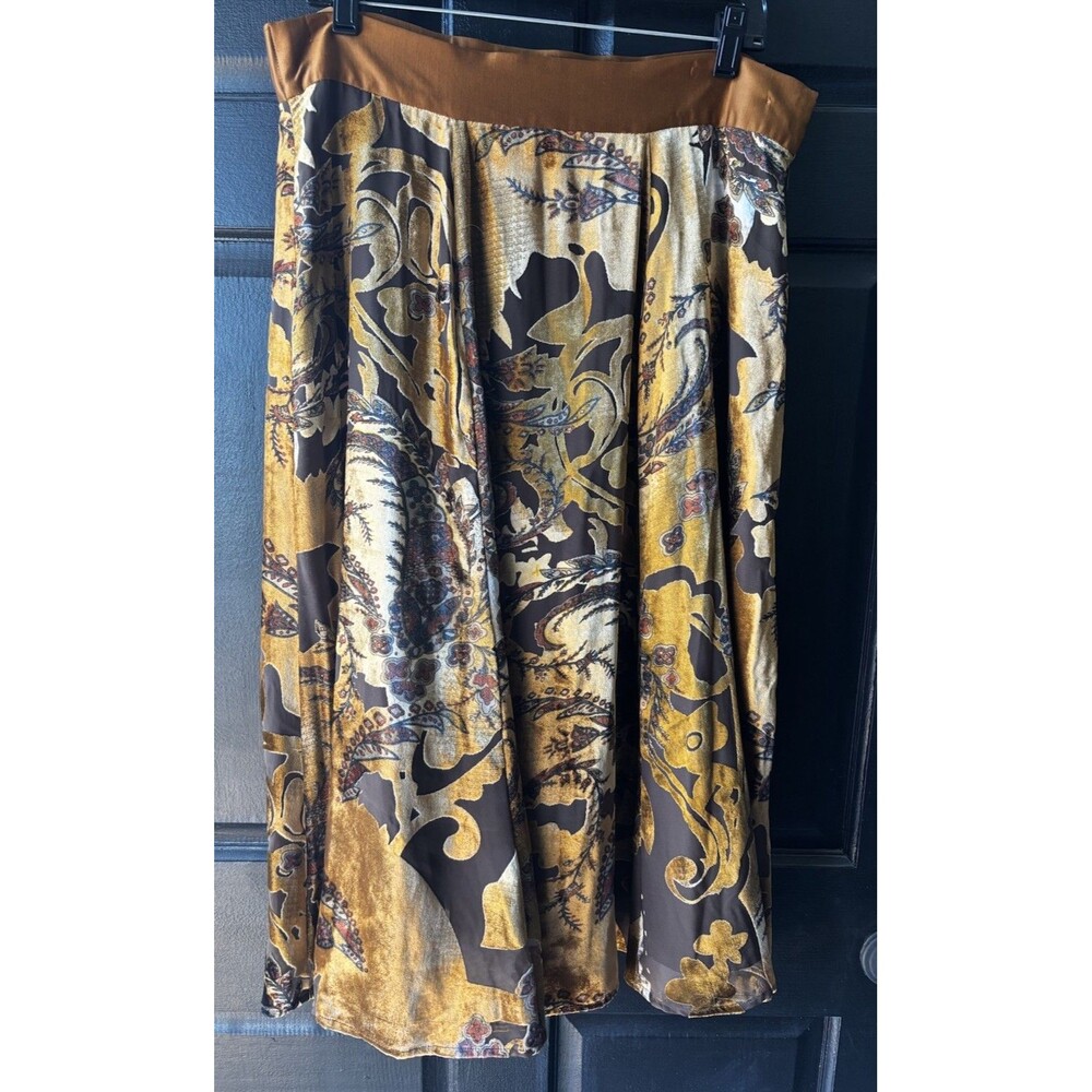 Velvet Brown Burnout Skirt Midi Paisley Boho Festival Fairie Whimsigoth Gold L